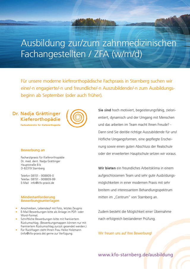 Ausbildungsangebot Azubi Zahnmedizinische Fachangestellte ZFA
